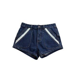 Free People Sweet Surrender Lace High Rise Shorts W25 Blue White Dark Wash
